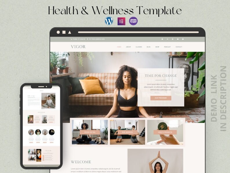 Health & Wellness Elementor Template Kit Yoga Meditation Mental health Beauty website image 1