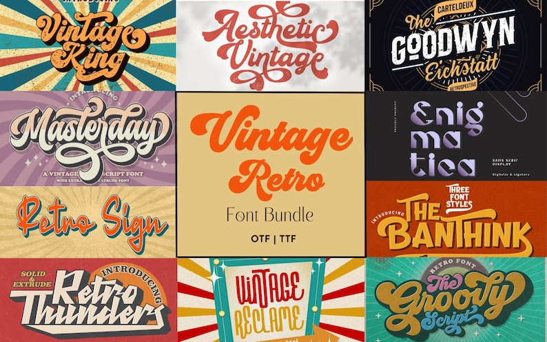 11 Vintage Retro Font Bundle Vintage Canva Fonts Space Fonts Procreate