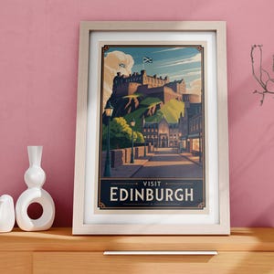 Visit Edinburgh Travel Poster – Scottish Castle Wall Art Print