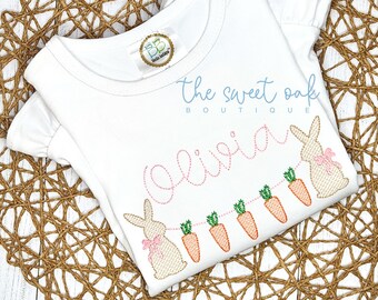 Embroidered Easter Bunny Shirt, Custom Toddler Girl Easter Shirt, Personalized Embroidered Easter Bunnies Shirt, Kids Easter Shirt