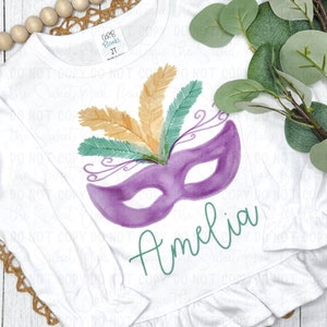 Watercolor Mardi Gras Shirt Personalized Mardi Gras Mask Shirt Custom Toddler Girls Mardi Gras Shirt