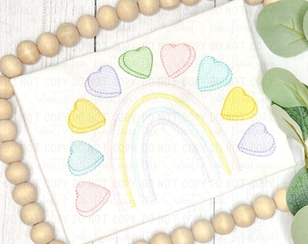 Kids Valentine Rainbow Shirt Custom Toddler Valentine's Day Shirt Embroidered Valentine Rainbow Hearts Shirt Girls Valentine's Day Shirt