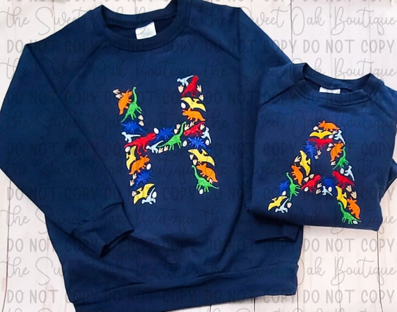 Embroidered Dinosaur Sweatshirt Custom Toddler Dinosaur Initial Sweatshirt Personalized Embroidered Dinosaur Monogram Sweatshirt Etsy