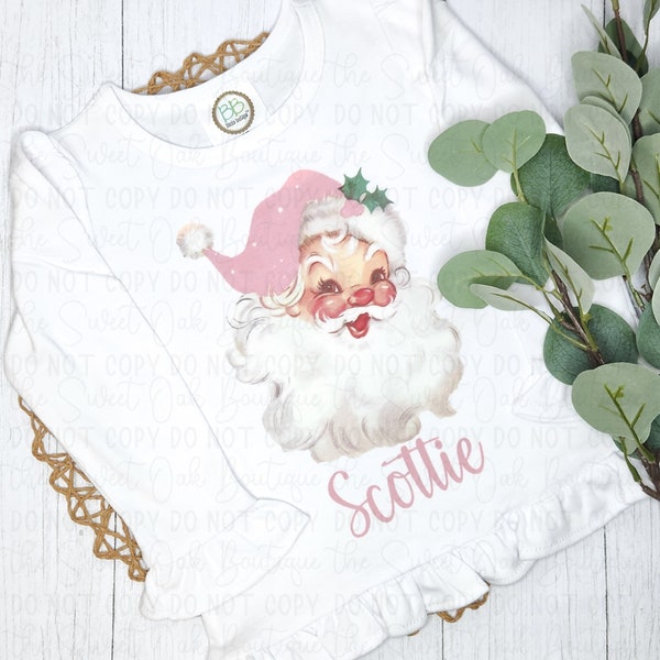 Watercolor Santa Shirt Pink Santa Shirt Personalized Kids Christmas Shirt Custom Santa Shirt Santa Pink Christmas Shirt Pink Santa Outfit