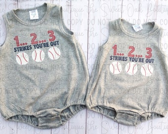 Baseball Bubble Custom Kids Baseball Outfit One Two Three Strikes You're Out Custom Baby Baseball Bubble Baseball Bubble