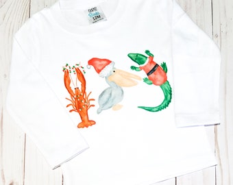 Watercolor Cajun Christmas Trio Shirt Custom Toddler Christmas Shirt Personalized Heat Pressed Cajun Christmas Shirt