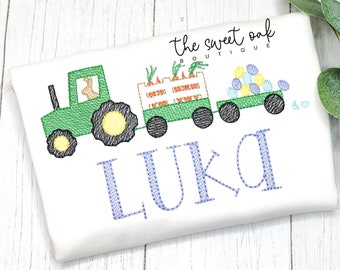 Embroidered Easter Tractor Shirt, Custom Toddler Easter Shirt, Personalized Easter Tractor Shirt, Embroidered Kids Easter Shirt