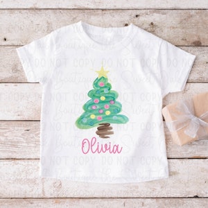 Watercolor Christmas Shirt Personalized Tree Shirt Custom Toddler Girls Christmas Shirt Kids Christmas Shirt Custom Toddler Christmas Shirt