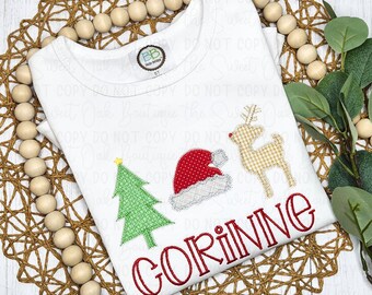 Applique Christmas Trio Shirt Custom Toddler Christmas Shirt Embroidered Kids Christmas Shirt Personalized Applique Christmas Shirt