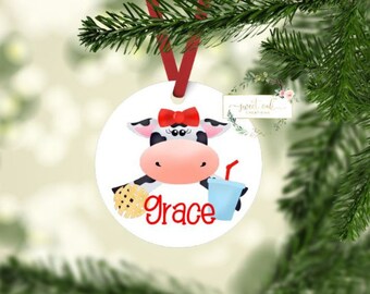 Cow Christmas Ornament Custom Farm Ornament Kids Christmas Ornament Kids Christmas Cow Ornament Round Aluminum Ornament Christmas Cow Decor