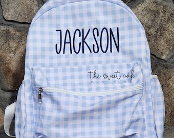 Personalized Bookbag Embroidered Monogram Backpack Personalized Gingham Bookbag Monogram Nylon Backpack Preschool Bookbag Gingham School Bag