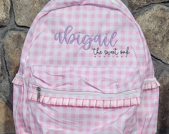 Personalized Bookbag Embroidered Monogram Backpack Personalized Gingham Bookbag Monogram Nylon Backpack Preschool Bookbag Gingham School Bag