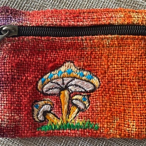 Handmade tie Die mushroom purse, unisex, mushroom purse, coin purse, money purse, hemp purse, change purse, card holder, fair trade