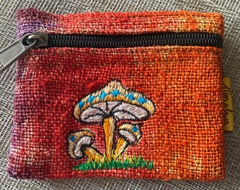 Handmade tie Die mushroom purse, unisex, mushroom purse, coin purse, money purse, hemp purse, change purse, card holder, fair trade