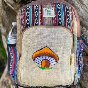 Handmade Himalaya Hemp Backpack: Mushroom Design, Mini Size
