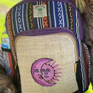 Hemp Backpack, Handmade , Eco-friendly , Unique Backpack, Hiking sun&moon Backpack, Hippie backpack, School backpack, laptop backpack