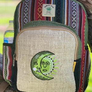 Hemp Backpack, Handmade , Eco-friendly , Unique Backpack, Hiking sun&moon Backpack, Hippie backpack, School backpack, laptop backpack