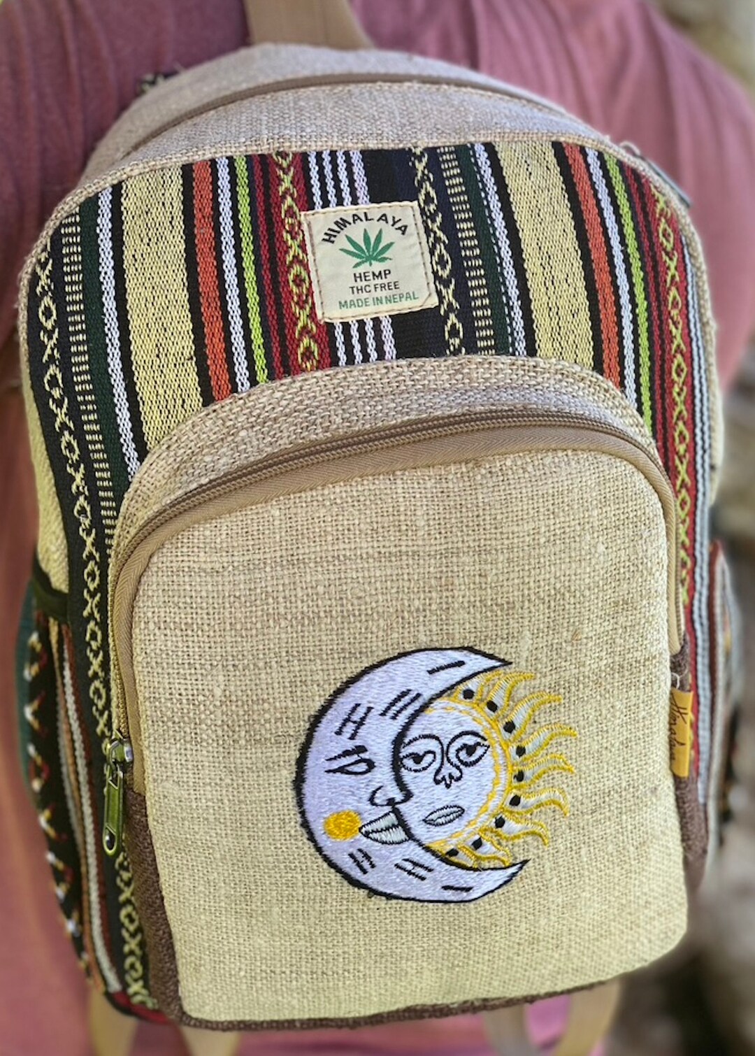 Himalayan Hemp Backpack: Sun & Moon Embroidered Mini Backpack - Etsy