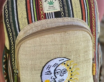 Hemp Backpack, Handmade , Eco-friendly , Unique Backpack, Hiking sun&moon Backpack, Hippie backpack, School backpack, laptop backpack