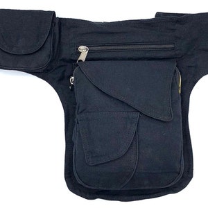 Handmade Unique design plain black 4 pocket multipurpose Fanny Pack Hip Bag Festival Bag Travel waist pack 100% cotton