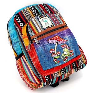 Mini mochila de cáñamo Rainbow Himalaya: bolso hippie para festivales y tabletas