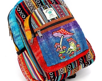 Rainbow Himalaya Hemp Mini Backpack: Festival Hippie Tablet Bag