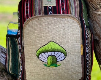 100% Hemp Backpack, Handmade , Himalaya Hemp, Unique Backpack, Hiking mushroom Backpack, Hippie backpack, School backpack, laptop backpack