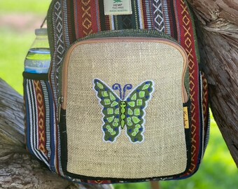 Himalaya Hanf Rucksack: Schmetterling Design, Laptop Schultasche