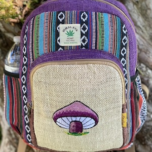 100% Hemp Backpack, Handmade backpack, Himalaya Hemp, Unique Backpack, mushroom Backpack, Hippie backpack, School backpack, laptop backpack