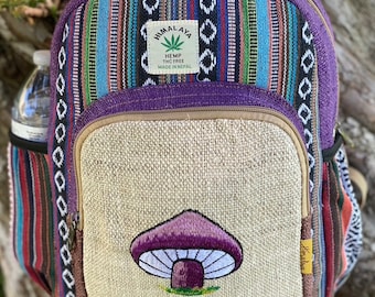 Handmade Himalaya Hemp Mini Backpack: Mushroom Hippie Bag