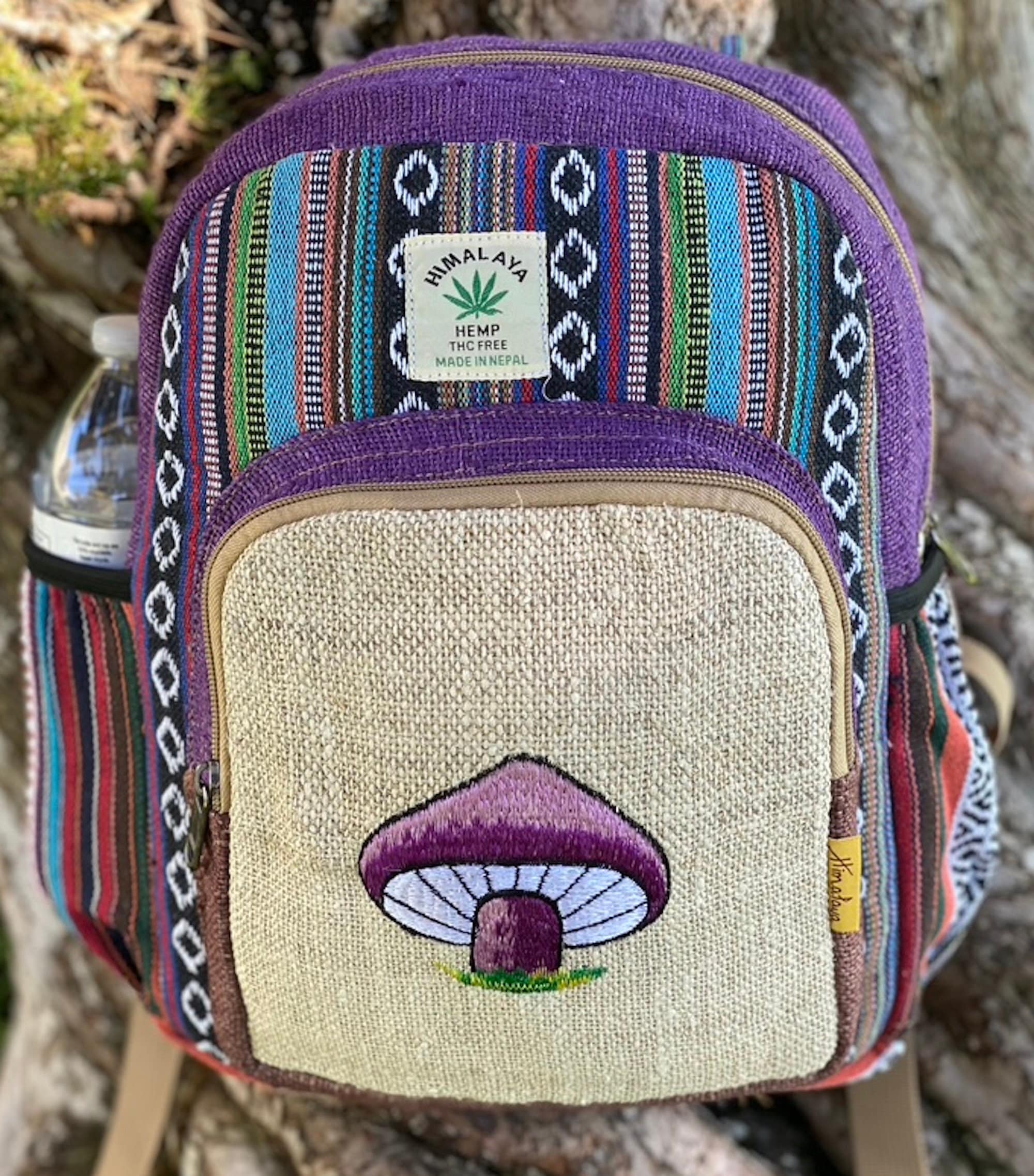 Himalayan Pure Hemp Nepal THC FREE Tan and Green mini Backpack and Wallet Set Himalayan Pure Hemp Backpack Leather Edging main image 4