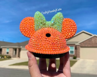 Bright Orange/Mint Green Minnie Mouse Rhinestone Tumbler Lid | Starbucks Bling Lid | Custom Bling Lid | Minnie | Bling Rhinestone Lid