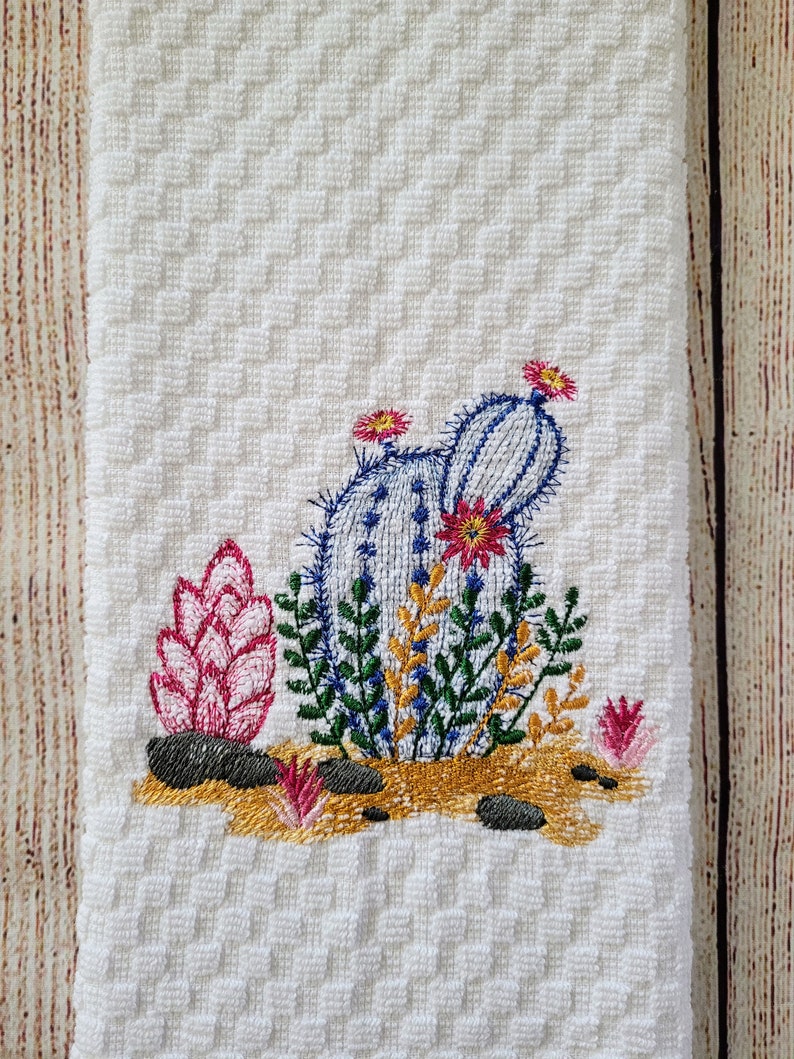 Paño de cocina bordado con cactus del desierto imagen 4