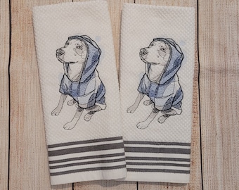 Embroidered American Pitbull Dog Dish Towel 2 Piece Set