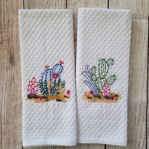 Paño de cocina bordado con cactus del desierto Solid White Towel