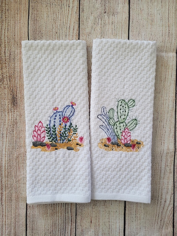 Embroidered Desert Cactus Dish Towel