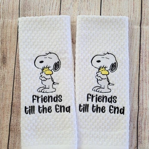 Conjunto de 2 peças de toalhas de prato de cachorro de desenho animado de amigos bordados