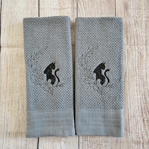Conjunto de 2 peças de toalha de prato para gato com lua floral bordada