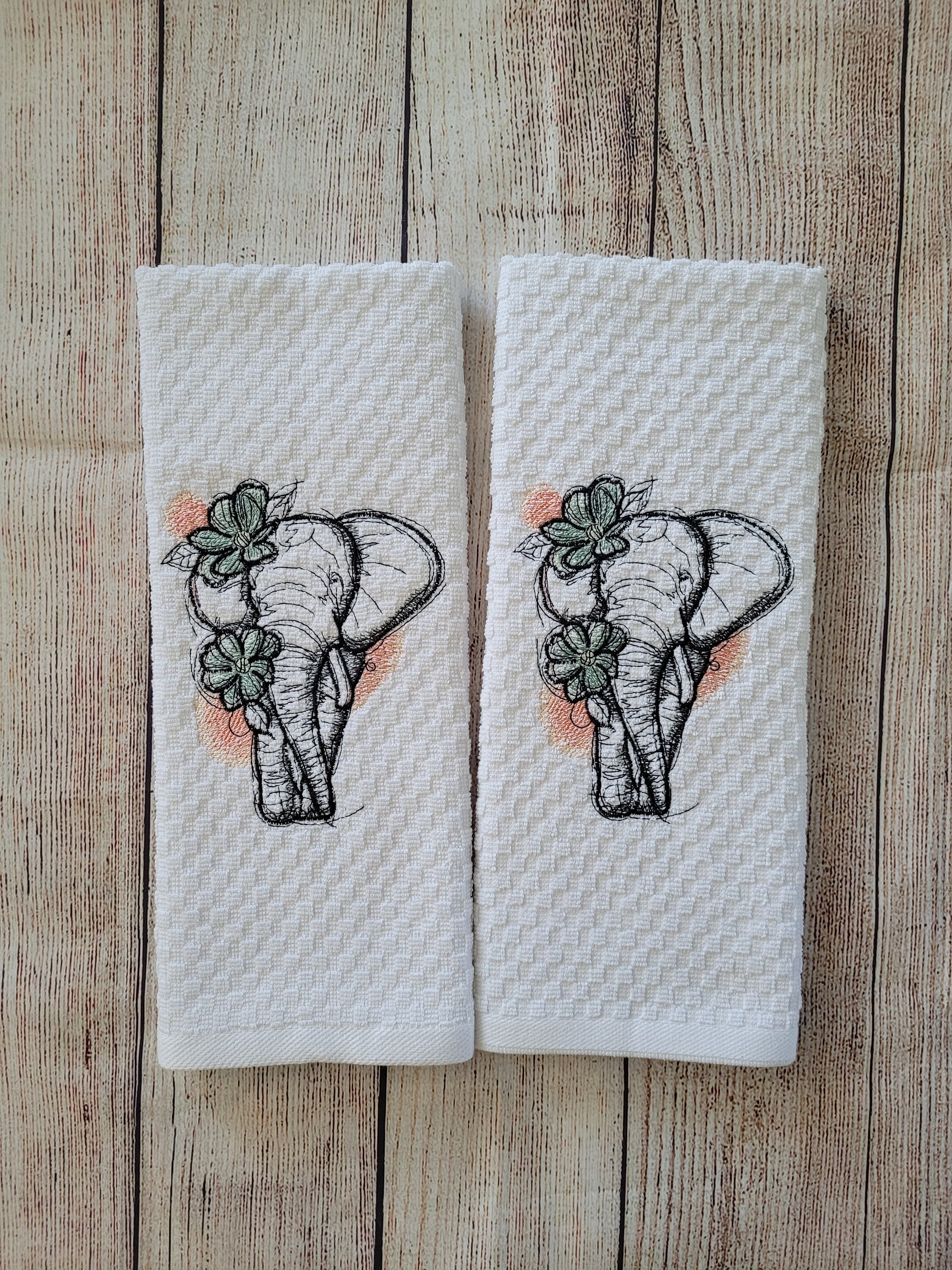 Embroidered Elephant Dish Towel 2 Piece Set Etsy