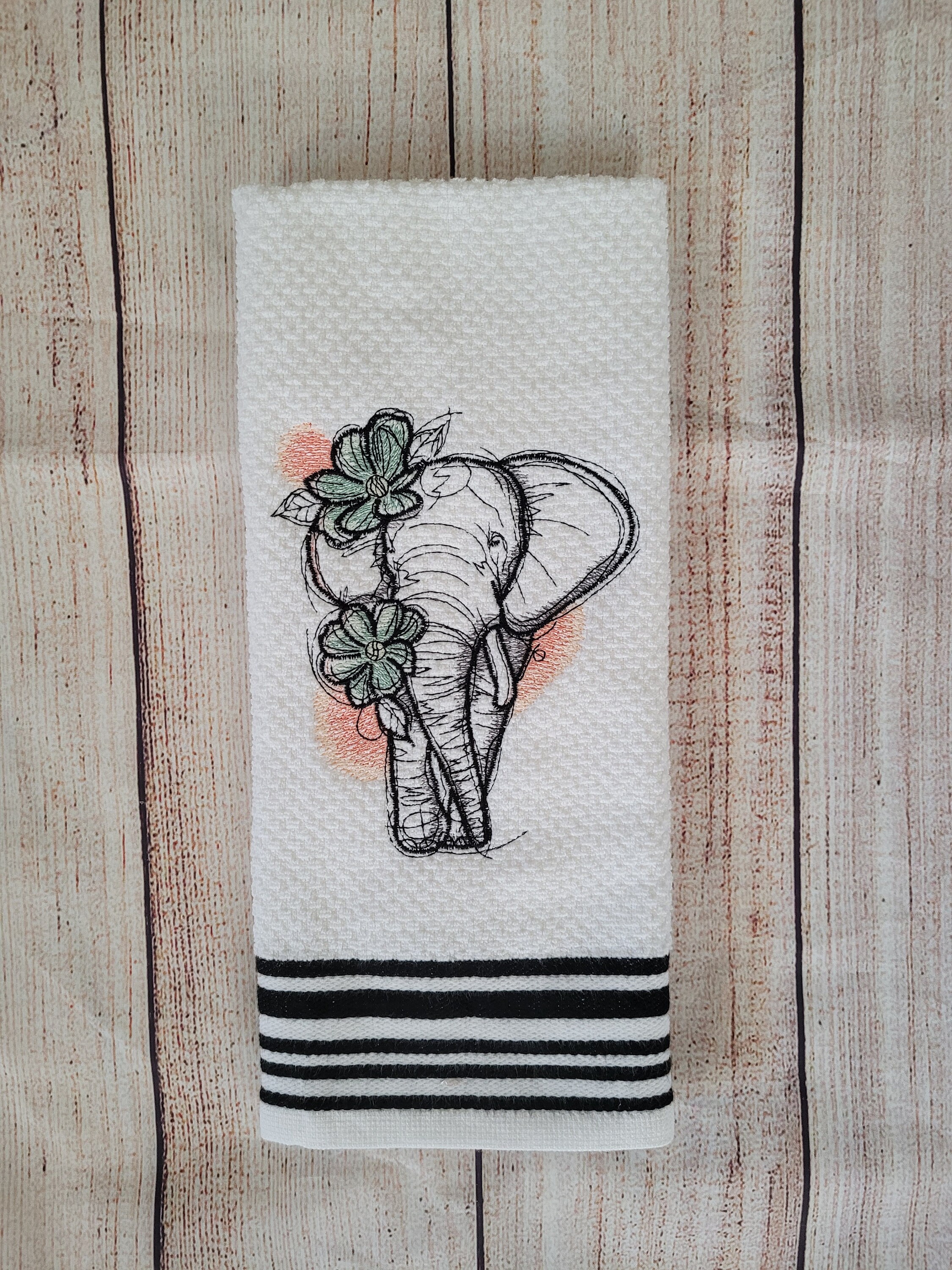 Embroidered Elephant Dish Towel 2 Piece Set Etsy