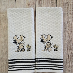 Embroidered Halloween Mummy Cartoon Dog Dish Towel 2 Piece Set