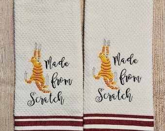 Embroidered Made From Scratch Cat Dish Towel 2 Piece Set