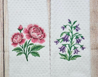 Embroidered Spring Flowers Dish Towel 2 Piece Set