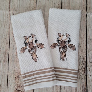 Embroidered Giraffe Dish Towel 2 Piece Set