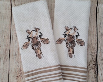 Embroidered Giraffe Dish Towel 2 Piece Set