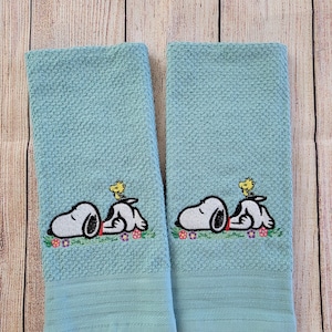 Embroidered Springtime Cartoon Dog Dish Towel 2 Piece Set