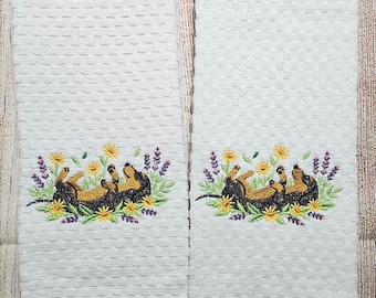Embroidered Springtime Doggy Dish Towel 2 Piece Set