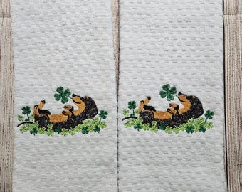 Embroidered St Patrick's Doggy Dish Towel 2 Piece Set