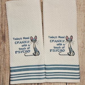Conjunto de 2 peças de toalhas de prato bordadas Cranky Cat