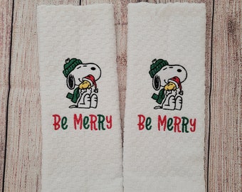 Embroidered Christmas Cartoon Dog 2 Dish Towel